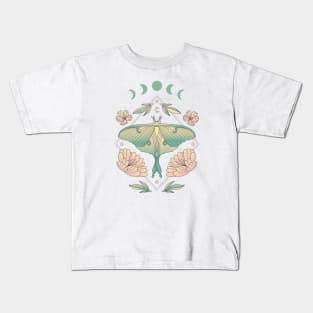 Fairycore Floral Butterfly Moth Moon Phases Kids T-Shirt